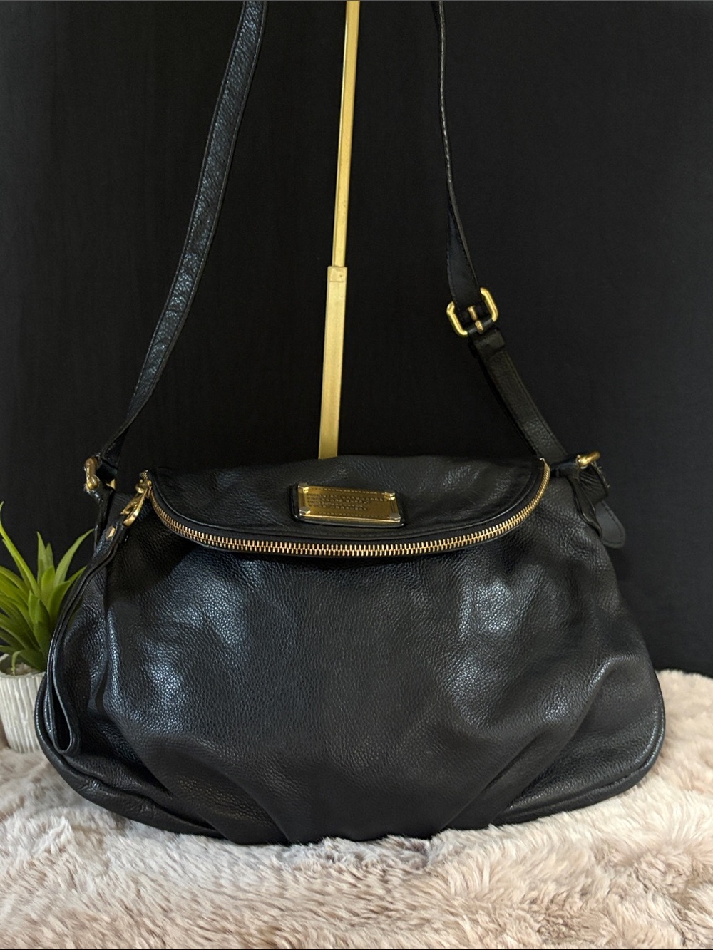 Marc by Marc Jacobs Classic Q Natasha Crossbody Bag Black Pebbled Leather Y2K